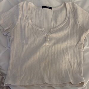 Women's Ribbed Button-Front Top - Cream